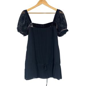 Express Black 100% Silk Blouse Top Medium Puff Sleeves Fairygoth Whimsigoth